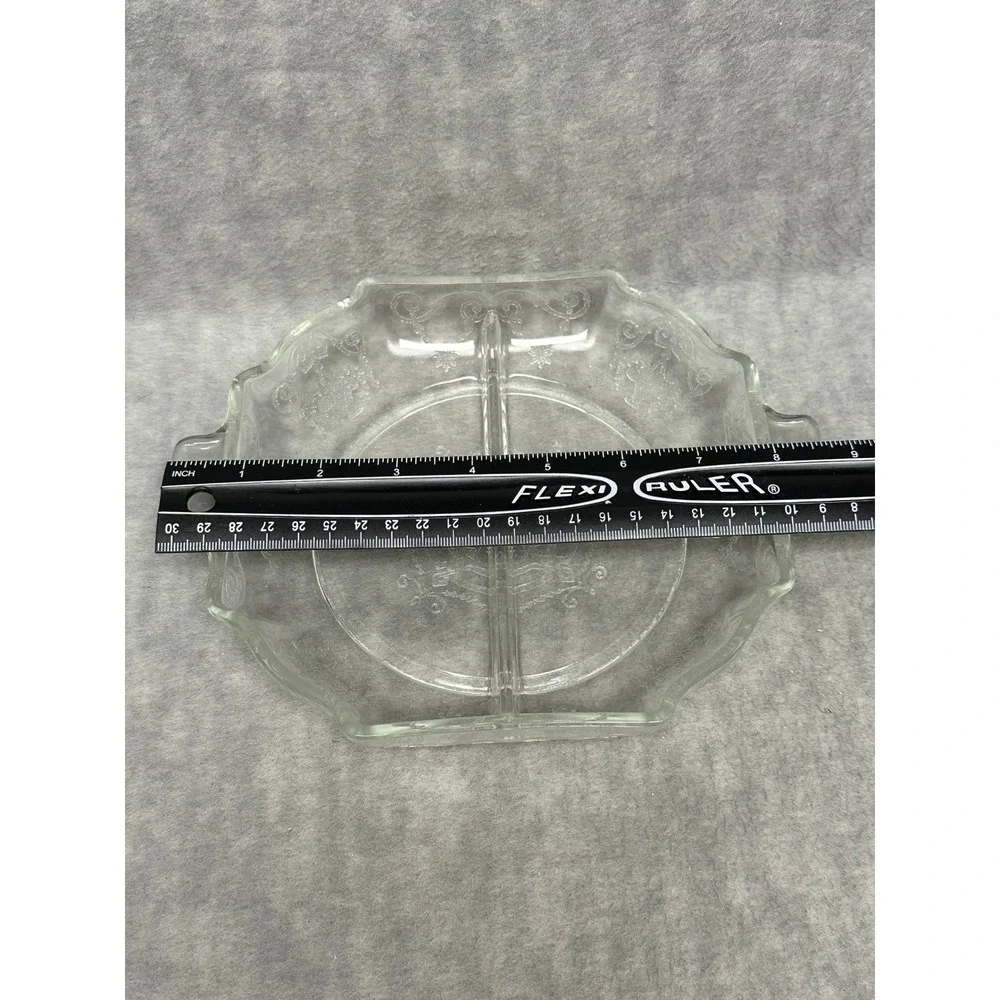 Vintage Relish Dish Clear 4 Sections‎ Divided Serving Piece Etched MCM